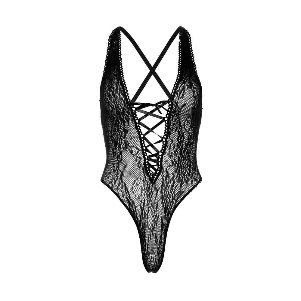 Leg Avenue - Floral Lace Teddy Body - Noir